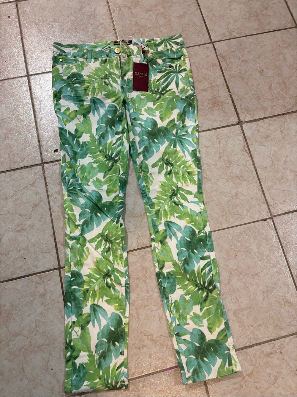 Makers of True Originals Green Tropical Leaf Skinny Jeans